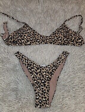 Leopard Print Bikini Set - Nude & Black Xxs-S